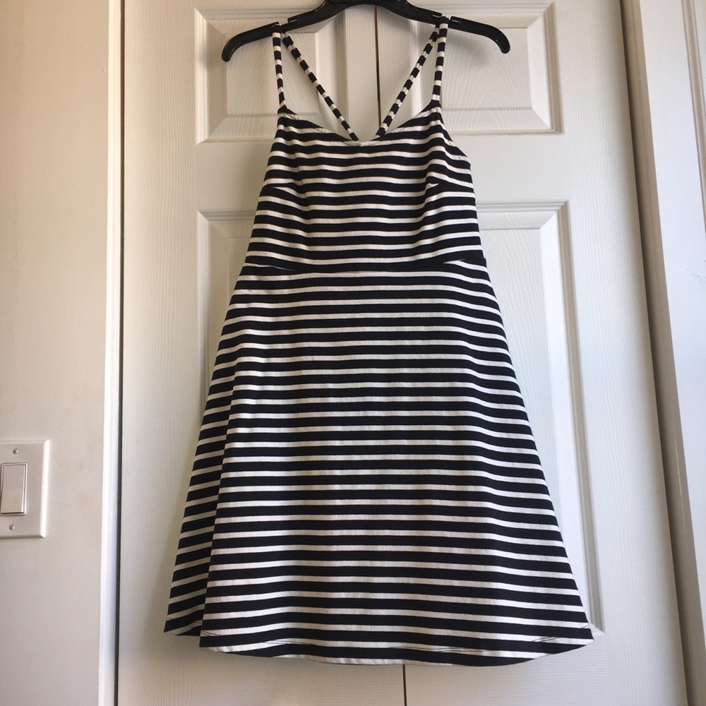 Women’s black/white striped crossback a-line dress